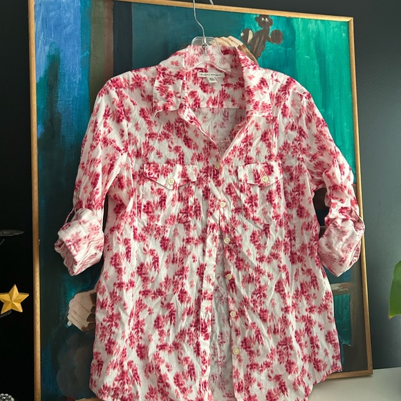 Banana Republic Tops - Banana Republic Pink and White Patterned Blouse M Toll Up Sleeves